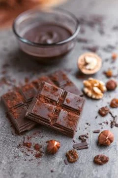 Delicious chocolate on a rustic background Stock Photos
