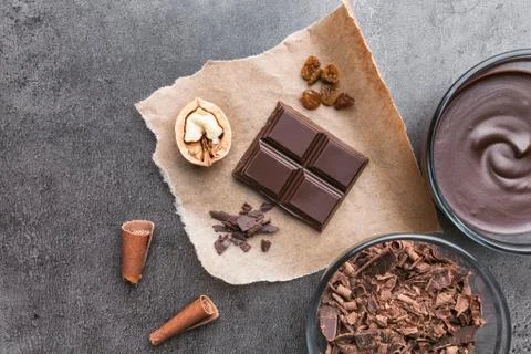 Delicious chocolate on rustic background Stock Photos