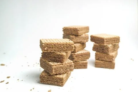 Delicious chocolate wafers stack. Isolated on white background. Perfect for.. 스톡 사진