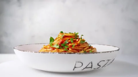 Delicious classical spaghetti in tomatoe sauce Stock Footage 146906884