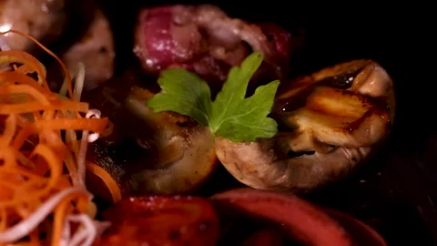 Delicious CloseUp of a Tasty Breakfast Featuring Fried Egg, Tomato, and Loop Stock Footage 279065573