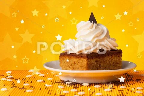 Delicious colorful cake with star shapes on background Stock Photos