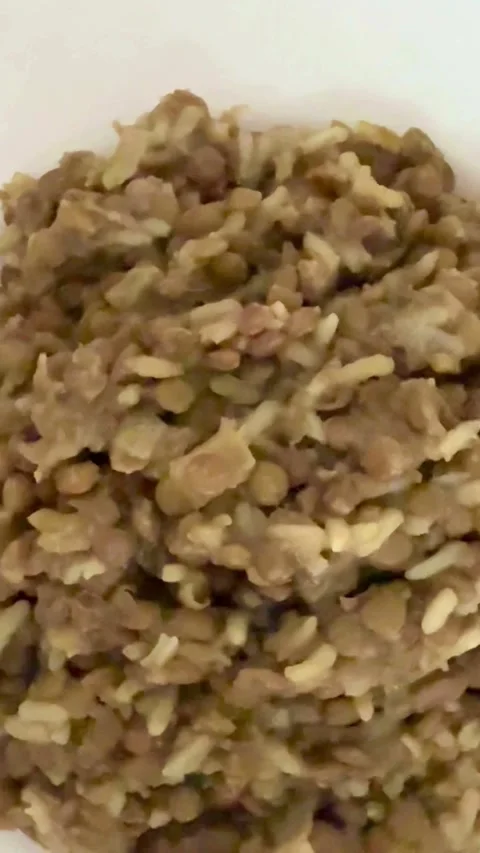 Delicious cooked lentils mixed with white rice on plate Video stock 331973894