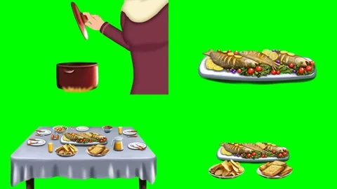 Delicious cooked meals dining table and hands cutting roasted meats 2d Stock Footage 334702878