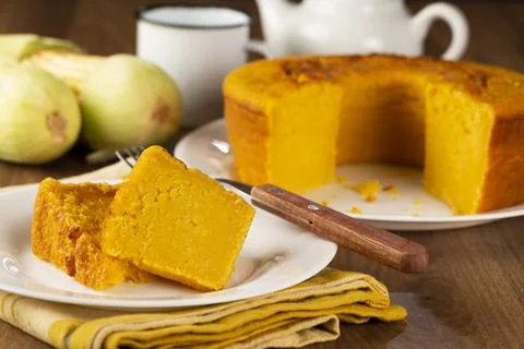 Delicious corn cake on the table. Stock Photos