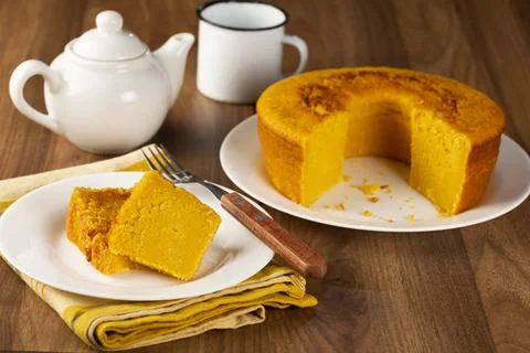 Delicious corn cake on the table. Stock Photos