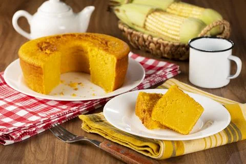 Delicious corn cake on the table. Stock Photos