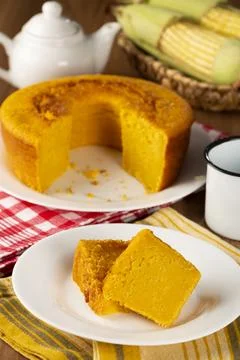 Delicious corn cake on the table. Stock Photos