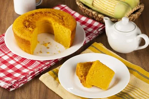 Delicious corn cake on the table. Stock Photos