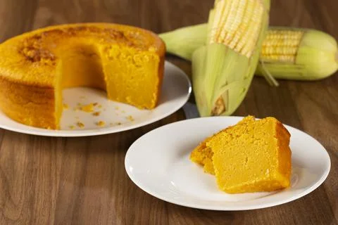 Delicious corn cake on the table. Stock Photos