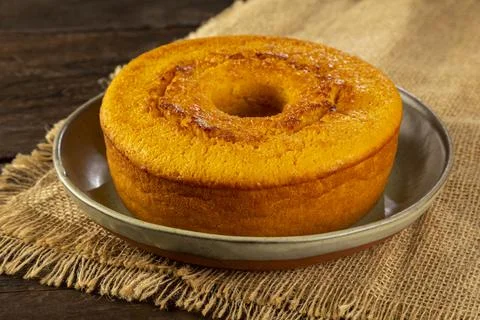 Delicious corn cake on table. Typical Brazilian cake. Stock Photos