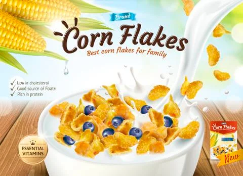 Delicious corn flakes ad Illustrazione stock