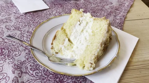 Delicious creme cake in cafeteria Stock Footage 330236797