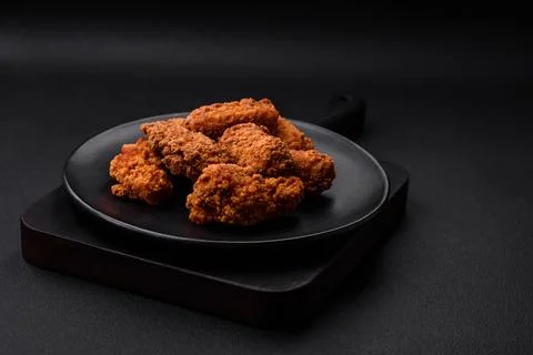 Delicious crispy breaded chicken wings grilled with spices and herbs Stock Photos
