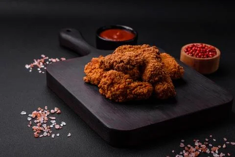 Delicious crispy breaded chicken wings grilled with spices and herbs Stock Photos