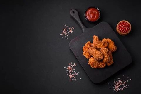 Delicious crispy breaded chicken wings grilled with spices and herbs Stock Photos