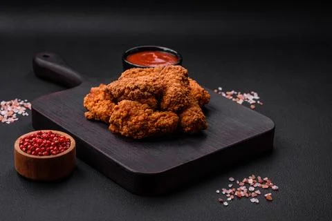 Delicious crispy breaded chicken wings grilled with spices and herbs Stock Photos