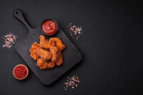 Delicious crispy breaded chicken wings grilled with spices and herbs Stock Photos