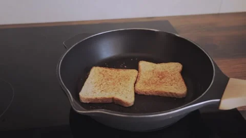 Delicious crispy fried bread toasts Stock Footage 219508711