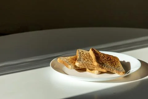 Delicious crispy fried bread toasts Stock Photos