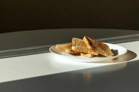 Delicious crispy fried bread toasts Stock Photos