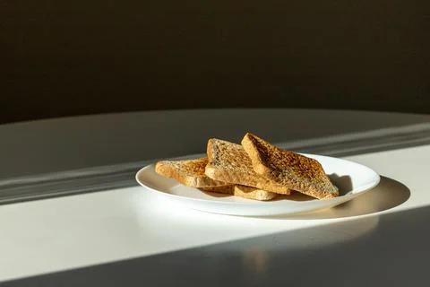 Delicious crispy fried bread toasts Stock Photos