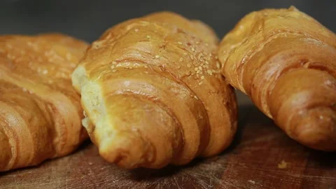 Delicious croissant closeup Stock Footage
