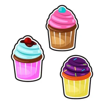 Delicious cupcakes and vector set isolated Stock-Illustration