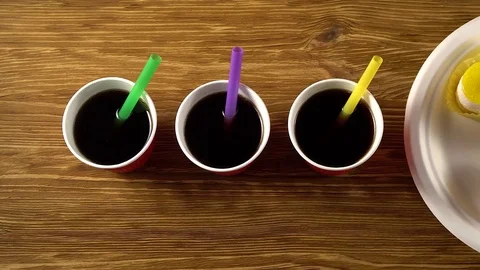 Delicious cupcakes with drinks. Video stock 74244549