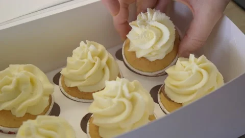 Delicious Cupcakes. Gift for Romantic Date. Pastries with Cream. Sweet Set Stock Footage 149021253