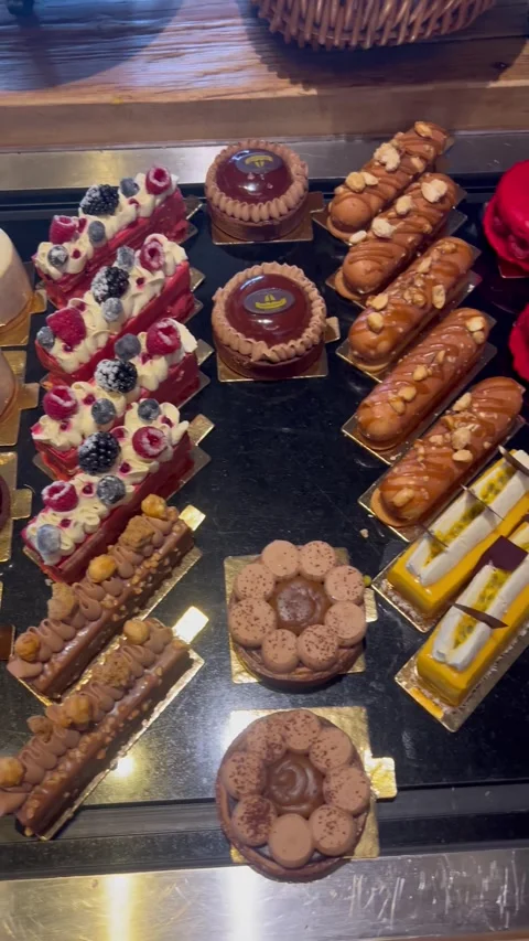 Delicious deserts, cakes, pie, cookies and pastries in a restaurant or bakery Stock Footage 334420153