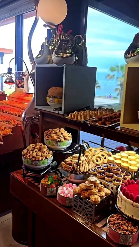Delicious Dessert Buffet with Assorted Sweets Video stock 331439712