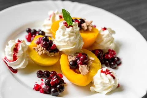 Delicious dessert with fruit Stock Photos