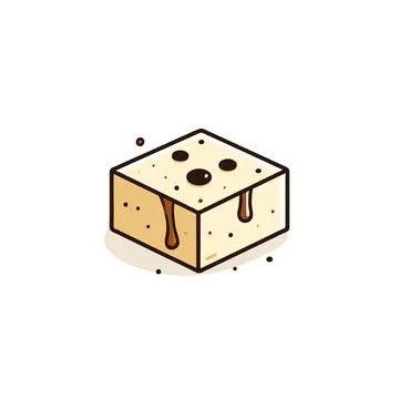 Delicious dessert illustration featuring a square sponge cake covered in ch.. Stock Illustration