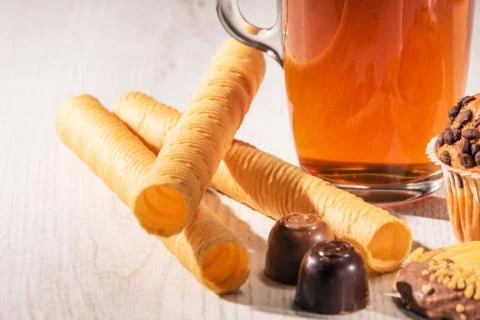 Delicious dessert with tea Foto stock