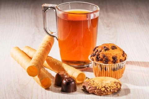 Delicious dessert with tea Stock Photos