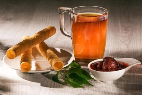 Delicious dessert with tea Foto stock