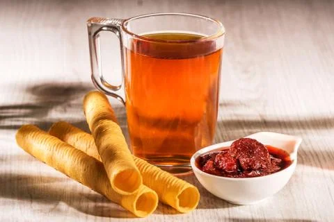 Delicious dessert with tea Foto stock