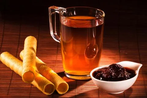 Delicious dessert with tea Stock Photos