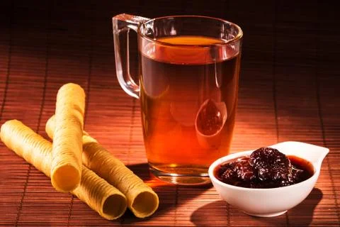 Delicious dessert with tea Stock Photos