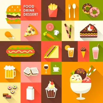Delicious desserts collection in flat design Stock Illustration