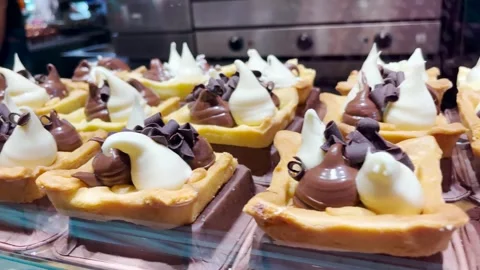 Delicious desserts in a showcase Stock Footage 262581831