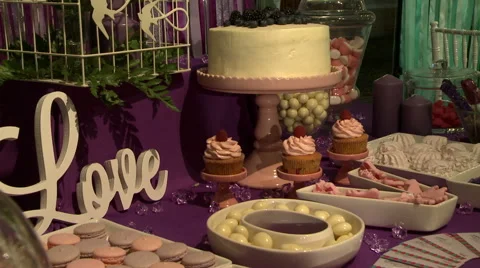 Delicious desserts on wedding table Stock Footage 43964697