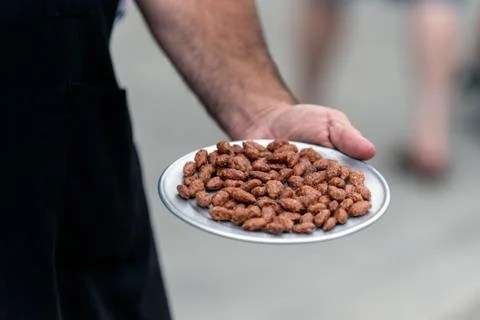 Delicious dish of almonds to sample. Stock Photos