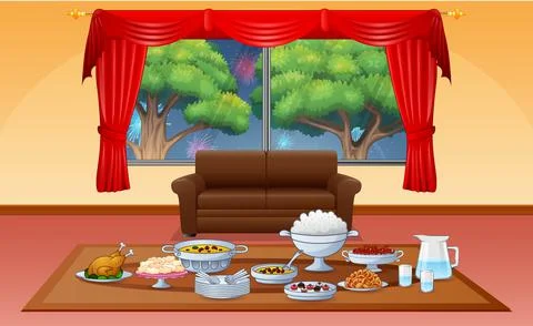 Delicious dishes iftar for Eid celebration on Ramadan Stock-Illustration