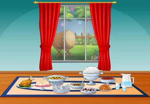 Delicious dishes iftar for Eid celebration on Ramadan Stock-Illustration