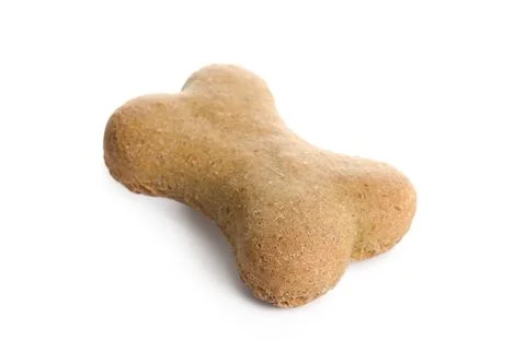 Delicious dog biscuit in shape of bone isolated on white background Stock Photos