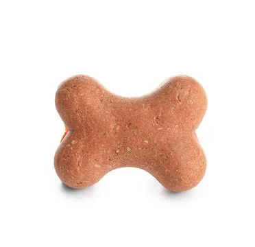 Delicious dog biscuit in shape of bone isolated on white background Stock Photos