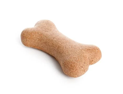 Delicious dog biscuit in shape of bone isolated on white background Stock Photos