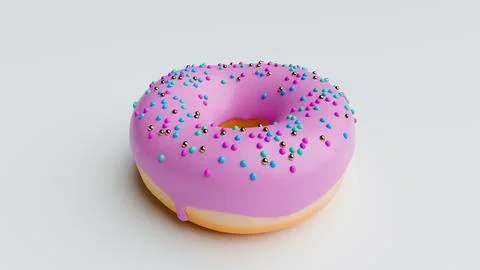 Delicious Donut 3d Render Icon with Sprinkles on a Gray Flat Background Stock-Illustration